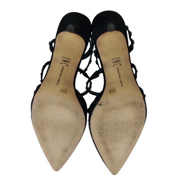 INC! DELICATE BLACK T-STRAP, POINTY TOE KITTEN HEELS, BLACK JEWELED! SZ 8M - Picture 9 of 10